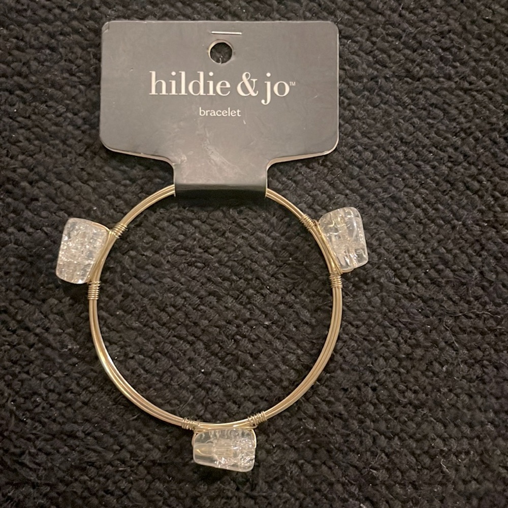 Hildie and Jo Gold Wire Bracelet with clear stressed stones